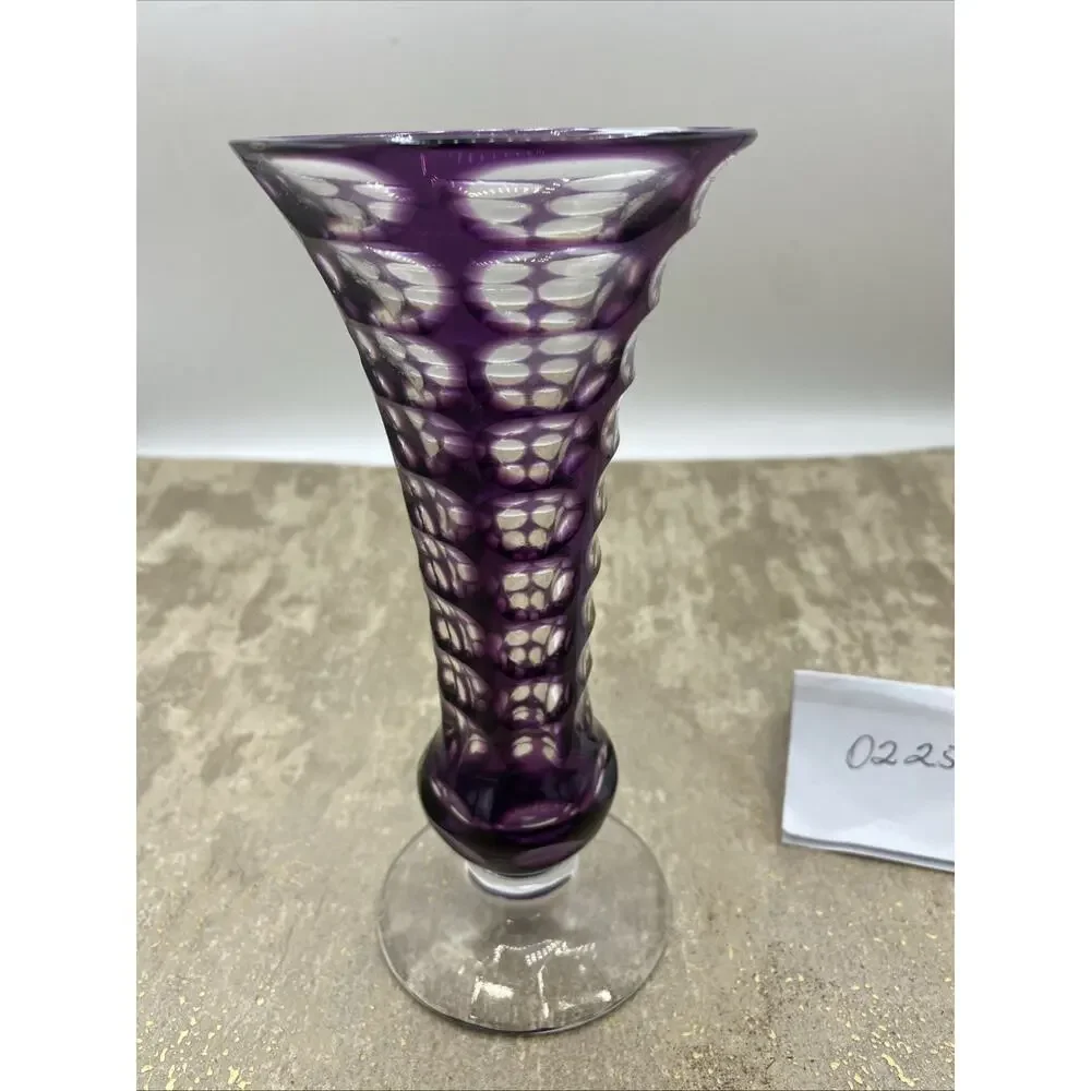 Antique-Anna Hutte 1940 Amethyst Floral 6.5 Inch Footed Vase Rare Design